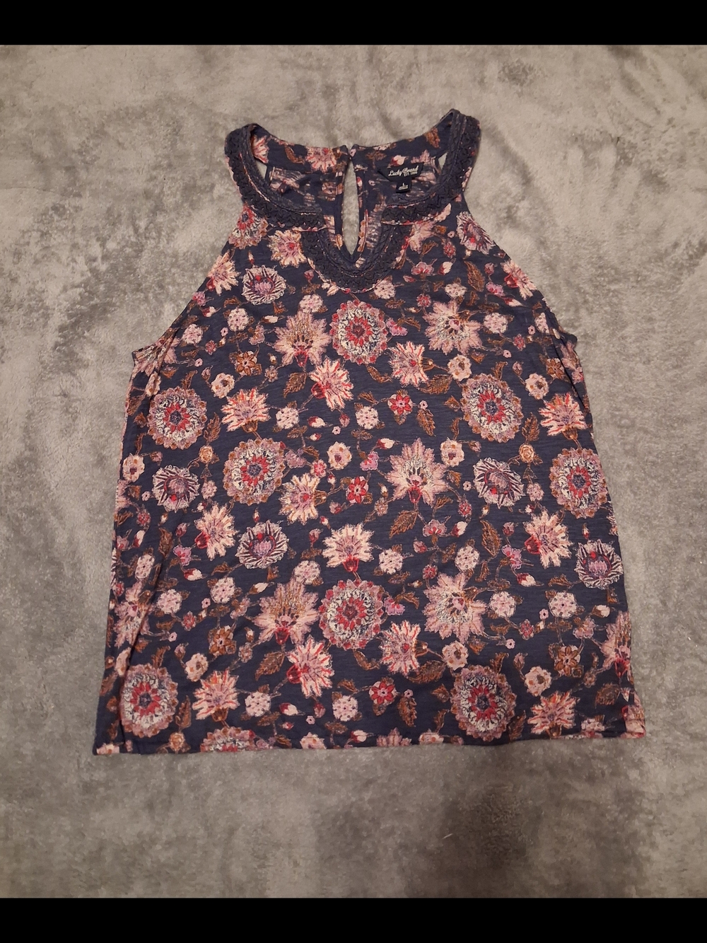 Lucky Brand Navy Floral Tank Halter With Elastic In Bottom - Picture 4 of 5